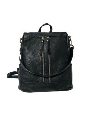 Borse In Pelle - Black Italian Leather Backpack Purse with Gold Zippers